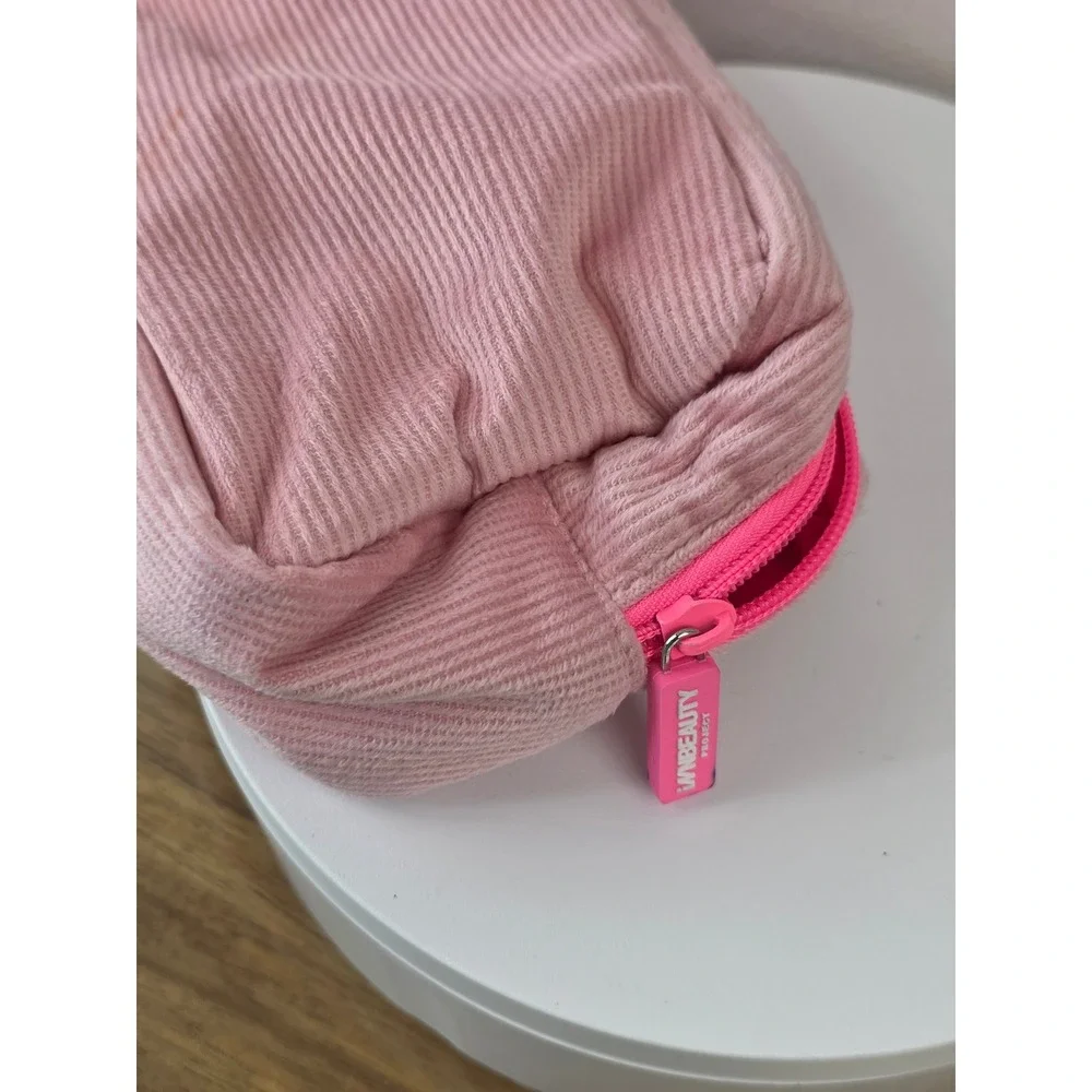 Innbeauty Project Pink Corduroy Makeup Bag Travel Cosmetic Pouch Neon Lining